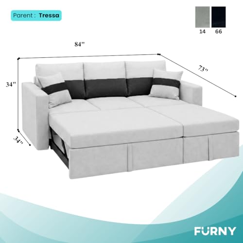 Image of FURNY Soria 4 Seater RHS Lounger Sofa Cum Bed (Light Gray - Black) with Pull-Out Function | Luxury Velvet Suede Finish | Durable Comfort | Ideal for Living Room