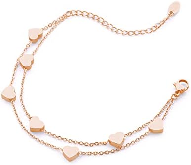 Pera Jewelry Heart Bracelets, 14K Gold Plated and Silver Plated Layered Chain Heart Bracelets for Women with Gift Box, Adjustable Charm Bracelets, Minimalist Fashion Jewelry, Tiny Dainty Bracelets