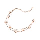 Pera Jewelry Heart Bracelets, 14K Gold Plated and Silver Plated Layered Chain Heart Bracelets for Wo
