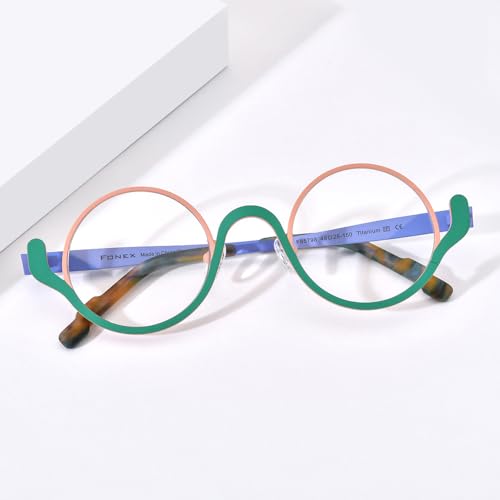 Image of FONEX Colorful Pure Titanium Glasses Frame Women Retro Round Eyeglasses