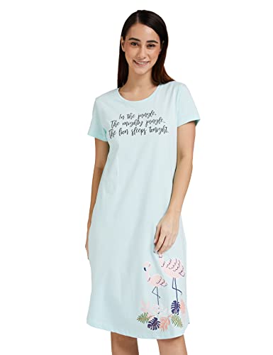 Image of Amazon Brand - Symbol Women Cotton Knee Length Regular Fit Nighty | Night Dress (Available in Plus Sizes)