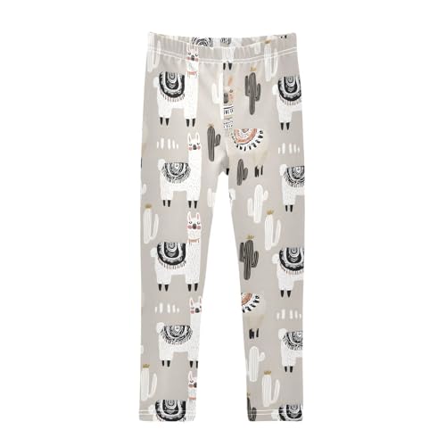 ALAZA Girls' Leggings Children's Yoga Pants Skinny Printed Dance White Llama Comfortable 4T
