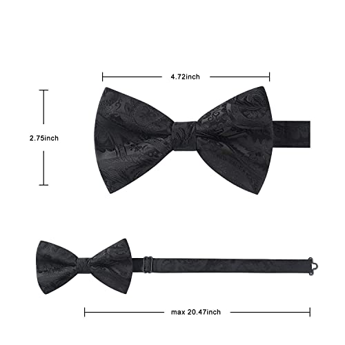 Image of HISDERN Bow Ties for Men Pretied Bow Tie Set Paisley Classic Bowties and Pocket Square Cufflinks Set for Wedding Party