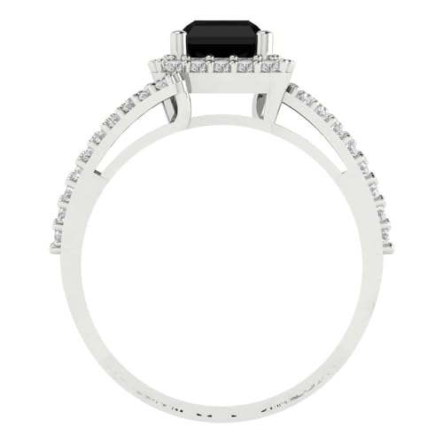 2.1 ct Emerald Cut Natural Onyx 14k White Gold Halo Solitaire with Accents Wedding Engagement Bridal Promise Ring4