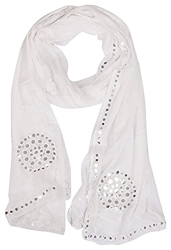 Image of YOUTHQUAKE Plastic Mirror Work Embroidered Chiffon Dupatta for Women & Girls