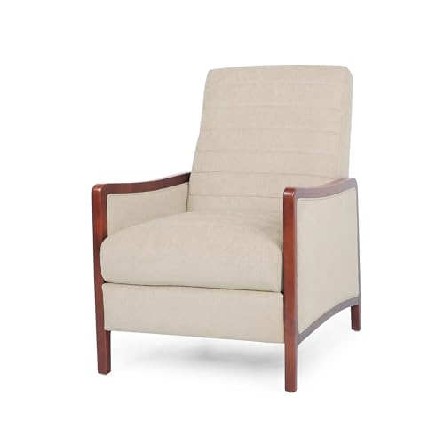 Sillón reclinable tapizado beige cálido miniatura 6