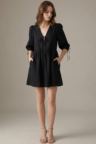 Image of Women's Gingham Puff Sleeve Tie Front Babydoll Mini Dress