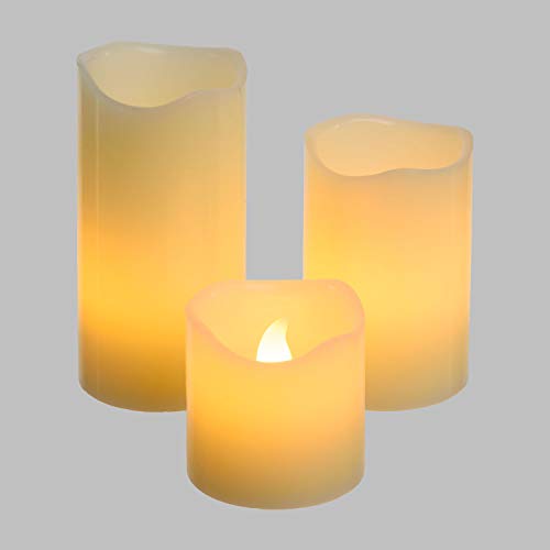 XMASKING Juego de 3 Velas de Cera de 5 cm de diámetro con Pilas, LED Blanco cálido, Efecto Llama, Interior