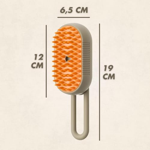 Escova Com Vapor Para Cães e Gatos 3 Em 1 (Bege com Laranja)