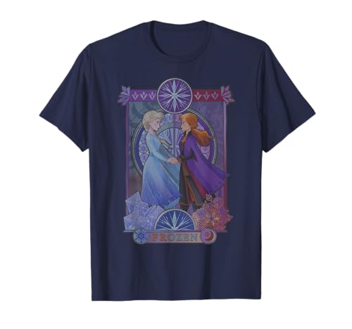 Disney Frozen 2 Anna & Elsa Stained Glass Portrait T-Shirt