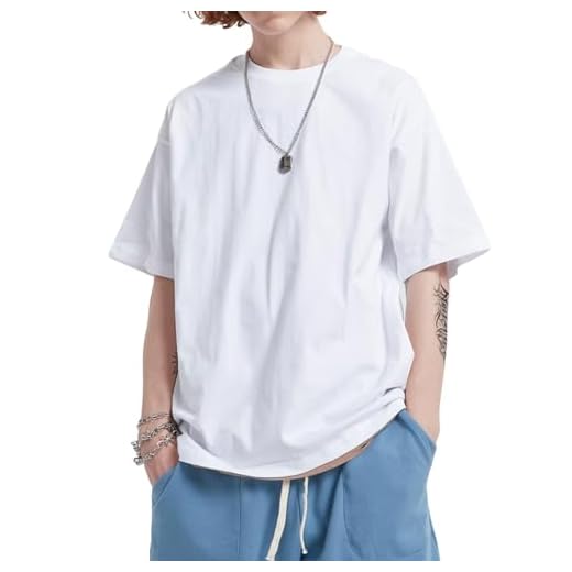 Mens Oversized T-Shirts Fashion Loose Fit Crewneck Tshirt Streetwear Heavyweight Short Sleeve Tee Shirt Gym Workout Tops(White,s)