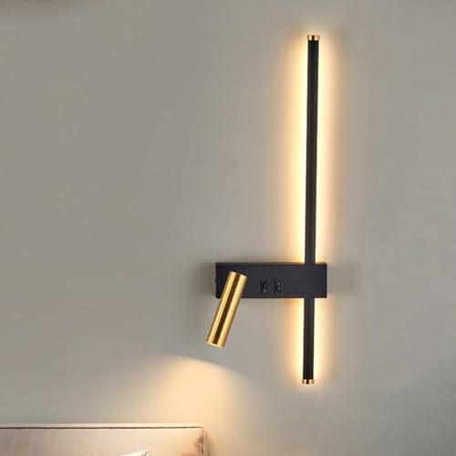 SAXAYWWD Wall Sconces LED Rotating Spotlights Bedside Lamp Reading Light Strip Wall Lights(Color:Black 1 Right)