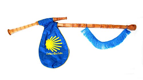 Gaita gallega de imitación, pequeño Souvenir en Madera de Fresno lacada al Natural, Fuelle Tela Azul con Fleco en el Ronco, se infla el FOL y da Algunas Notas. Ideal como Recuerdo Camino de Santiago Cover