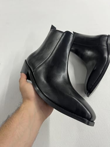 Image of LOZANO Italian Cut Classic Leather Chelsea Boots for Men | High Ankle Cuban Heel Square Toe Zip Closure Cushioned Insole Boot