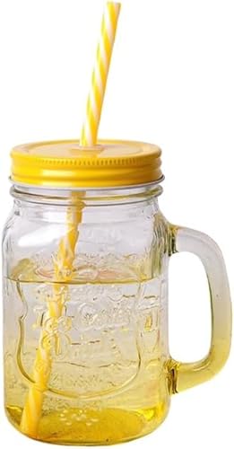 ガラスジャー ワイドマウス グラデーションクリアタンブラー ドリンクボトル ストロー付き 水筒 500ml ワイングラス ジュースカップ カラー ボトル 持ち運び 洗いやすい 耐久性 ドリンク コーヒー レモネード 水 ミルクカップ グラデーションカラー