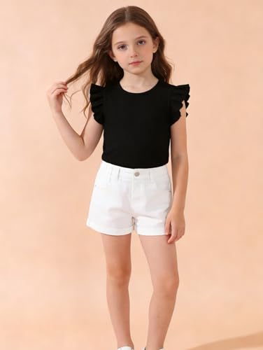 Image of Girls 4 Packs Tees Ruffle Short Sleeve T-Shirt Ribbed Knit Casual Summer Tunic Tops 4-12 Years