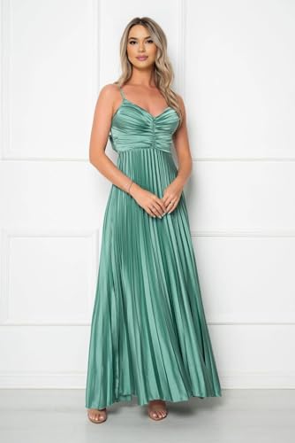 Satin Spaghetti Straps Bridesmaid Dresses with Pleated Long Aline V Neck Formal Evening Part Gowns2