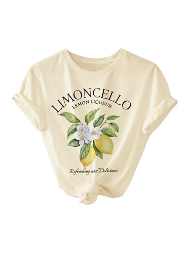 QJQ Women's Graphic Tees Lemon Fruit Print Short Sleeve Crewneck T Shirts Casual Summer Trendy Going Out Tops