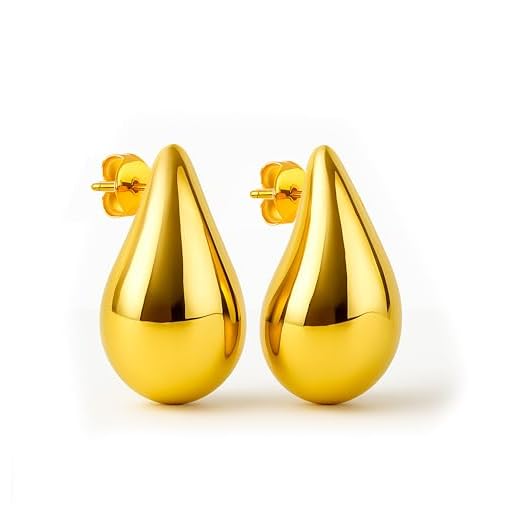 Pendientes Gota Lagrima Dorados Gota de Agua para Mujeres (Dorado Mediano)