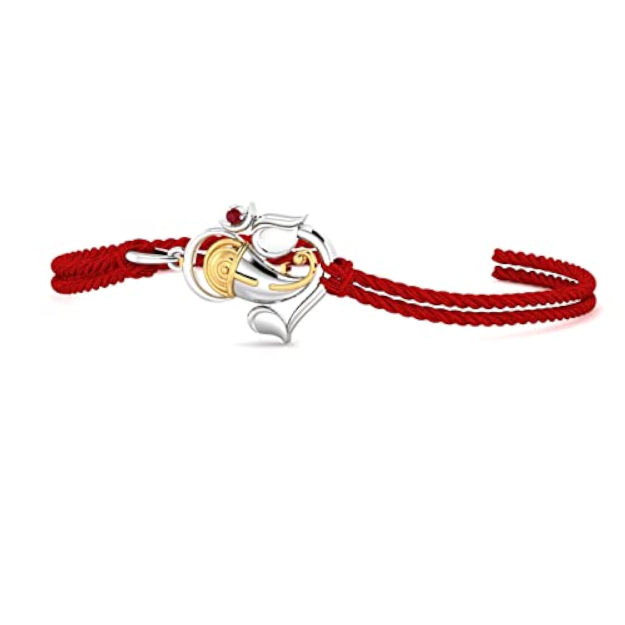 Silver Rakhi with Ganesha Ruby Studded Bracelet for Raksha Bandhan