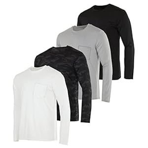 Real Essentials 4 Pack: Men’s Dry-Fit Active Athletic Long Sleeve Pocket Crew T-Shirt Outdoors UPF 50 (S-5XLT)