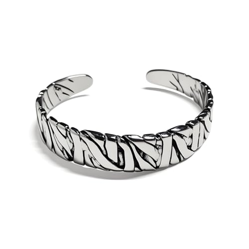 Baoaichi Wide Chunky Bangle Bracelet Irregular Cuff Bracelet Handmade Texture 925 Silver Plated Bracelets for Men Open Vintage Statement Cuff Bangle Bracelet Gift For Father's Day & Birthday