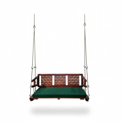 Image of APRODZ Swing for Home Reversible Sheesham Wooden Jhula for Adult for Home | Wooden Swing for Balcony | Hanging Swings with Brass Coated Chain | Patio 3 Seater Indoor /Outdoor, Honey Finish