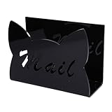Jwthee Acrylic Mail Holder Countertop, Cat Shape Envelope and Mail Organizer for Desk, Clear Acrylic FileMail Desktop Organizer Sorters Desk LetterOrganizer for Home (Black)