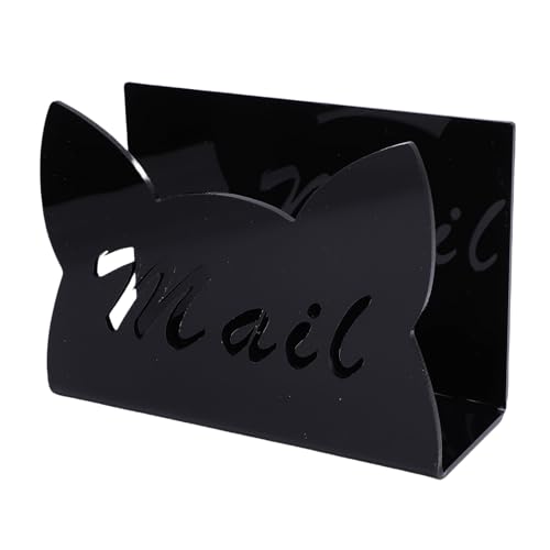 Jwthee Acrylic Mail Holder Countertop, Cat Shape Envelope and Mail Organizer for Desk, Clear Acrylic FileMail Desktop Organizer Sorters Desk LetterOrganizer for Home (Black)