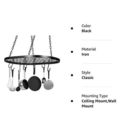 20 Inch Pots And Pans Organizer Hanging Pot Rack Pot And Pan Organizer With 20 S Hooks For Home, Restaurant, Kitchen Cookware, Utensils, Books, Household (Black) #TOP6
