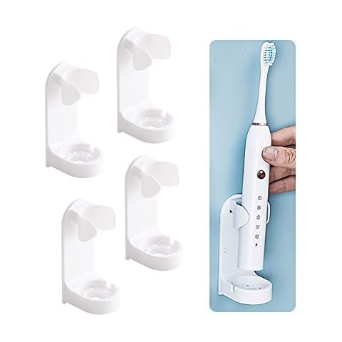 Andiker Soporte Pared Cepillo Dientes Eléctrico Adhesivo Portacepillos de Dientes Pared, Organizador de Almacenamiento (Blanco, 4) Cover