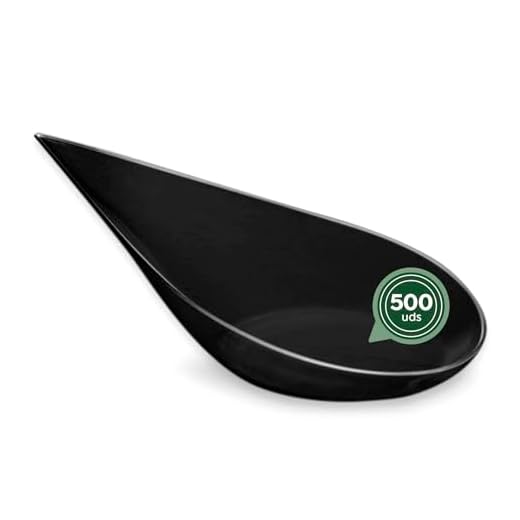 Caja de 500 unidades - Cuchara Catering Lágrima Finger Food, 10,1 x 5 cm Color Negro de plástico reciclable - Especial catering, eventos, tapas, degustación, food trucks y fiestas