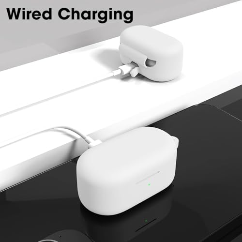 Image of Sounce Silicone Case Cover Compatible with OnePlus Nord Buds 2r Shock Absorbing Protective Skin with Front LED Visible Supports Wireless Charging Anti Dust Plug Secure Fit (White)