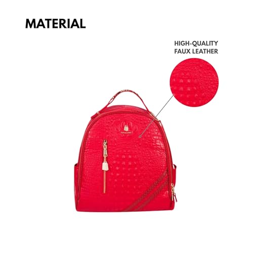 Image of Tote&Carry Apollo BFF Backpack for Women, Vegan Leather, Water-Resistant, Carry-On Luggage for Travel, Work & Daily Use (Alligator Skin, Black)