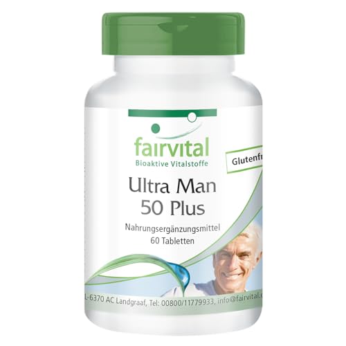 fairvital Ultra Man 50 Plus, 60 comprimidos, ALTA DOSIS, complejo multivitamínico, multimineral y de aminoácidos para hombres, más de 50 ingredientes
