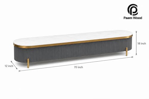 Image of Mazzo Modern TV Unit /Console - 70 inchx12 inchx18 inch White Marble Top with Golden Acrylic, Waterproof Plywood & Charcoal Louvers - Media Cabinet | Modern TV Stand Console Without Storage (Gray)