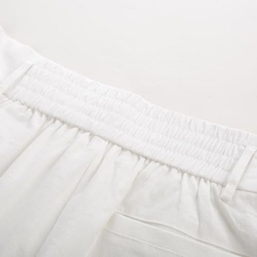 Image of Belle Poque Women Bermuda Shorts Elastic Waist Wide Leg Shorts with Pockets & Belts