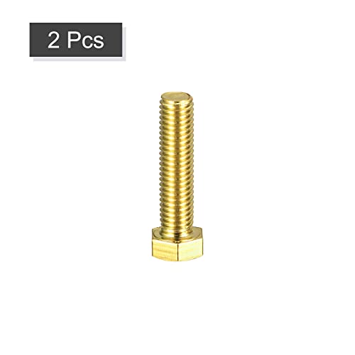 Image of uxcell Brass Hex Bolts, 1 /2-13x2 2pcs Fully Thread Grade 4.8 Solid Brass Hexagon Head Bolt Machine Screws for Machinery