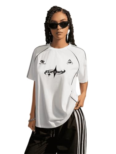 Image of SXV STYLE Printed Cool Aesthetic Racing Streetwear Oversized Baggy Cotton Y2K T-Shirt for Women