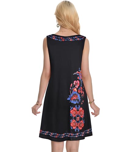 Image of Summer Dresses for Women Beach Boho Sleeveless Vintage Floral Flowy Pocket Tshirt Tank Sundresses 2026