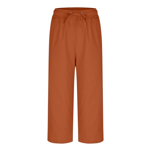Linen Capri Pants for Women Drawstring Wide Leg Trousers Summer Comfy Casual Capris Beach Clothes with Back Pockets3