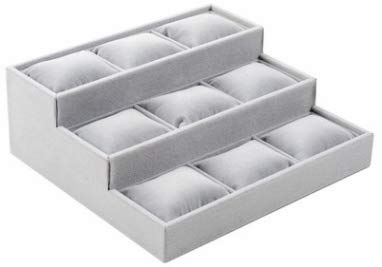 Vassoio Espositore Per Orologi In Velluto Grigio - Organizzatore Per 9 Orologi O Bracciali, Design A Scala, Elegante - Foto 7