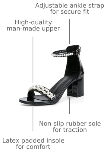 Image of Women's Heels Sandals for Women Open Toe Fashion Pearls Platform Heeled Sandals Ankle Strap Block Chunky Low Heel Pump Sandal Party Wedding Dress Shoe