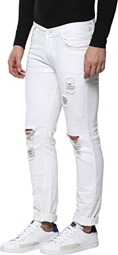 Image of Urbano Fashion Men's Ice Blue Slim Fit Heavy Distressed /Torn Jeans