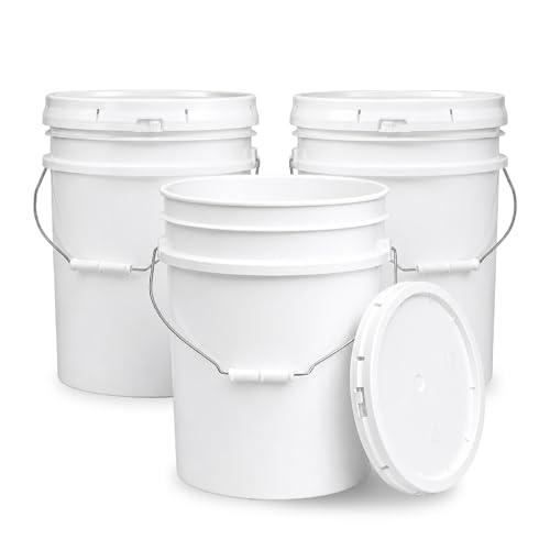 Image of ePackageSupply 5 Gallon Bucket - Food Grade w /Lid BPA-Free, 3 Pack - White | Airtight Gasketed Tear Strip Lid, Heavy-Duty 90 Mil HDPE Plastic Pail, Bulk Storage, Food Safe Durable Container, Made in USA