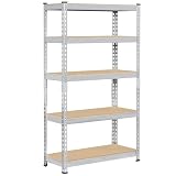Topeakmart 5-Tier Utility Shelves, Metal Storage Shelves, Adjustable Shelving Units, Boltless Assembly, Garage Shelves Shed Shelving for Warehouse Garage Shed Basement- Silver, 27.5 x 12x 60 Inch