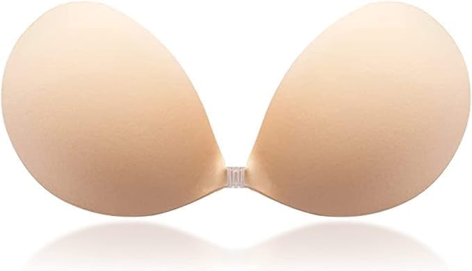 Strapless Adhesive Stick On Bra for Women Fabric Blend Backless Push Up Invisible Bra, Self Adhesive Strapless for Deep Neck,Off Shoulder,Bridal Wear (Beige and Black) Pack of 1 Free Size