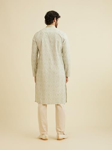 Image of Manyavar Men's Cotton Blend Floral Print & Chikankari Kurta Set (2pcs)