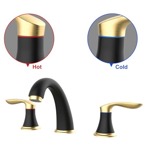 Bathroom Sink Faucet, Faucet for Bathroom Sink, Widespread Black and Gold Bathroom Faucet 3 Hole with Stainless Steel Pop Up Drain and cUPC Lead-Free Hose - (Black and Gold)