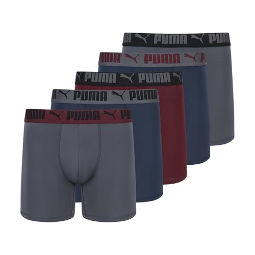 PUMA Mens 5 Pack Performance Boxer Briefs Red Medium